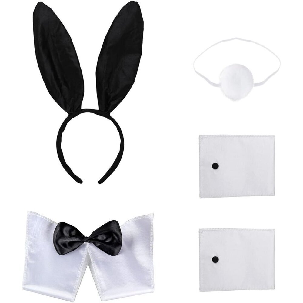Women's Bunny Costume Set Polyester with Headband Collar Bow Cuffs Tail for Hall